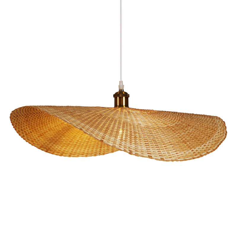 Shaded Pendant Lighting Fixture Asia-Style Bamboo Beige Suspension Pendant Light