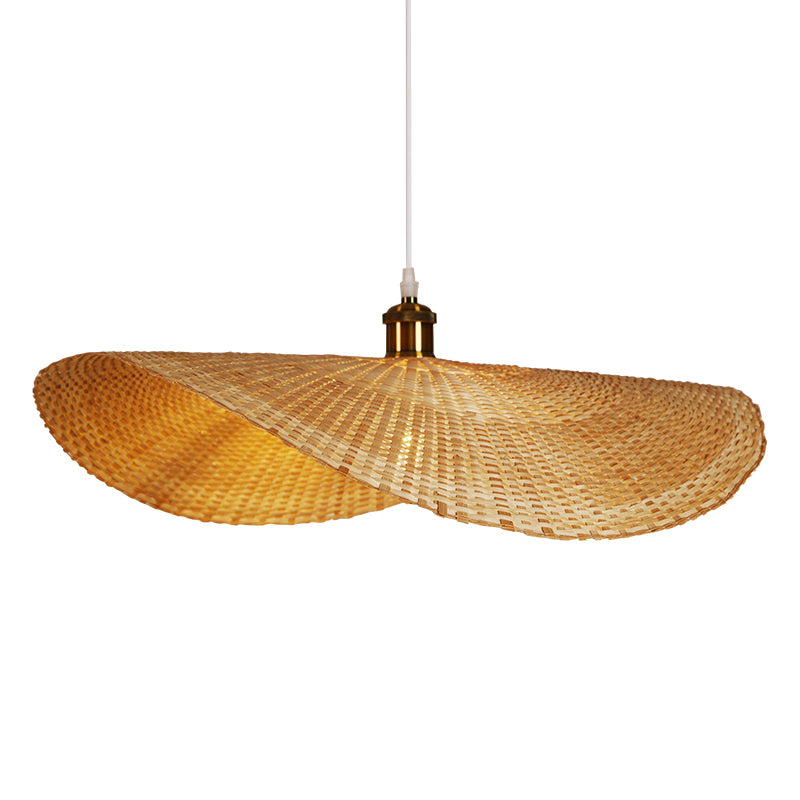 Shaded Pendant Lighting Fixture Asia-Style Bamboo Beige Suspension Pendant Light