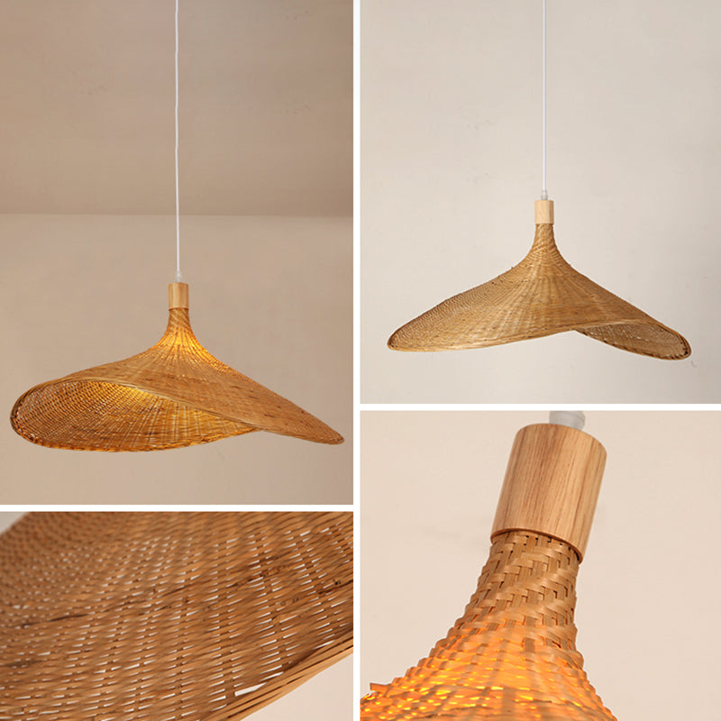 Shaded Pendant Lighting Fixture Asia-Style Bamboo Beige Suspension Pendant Light