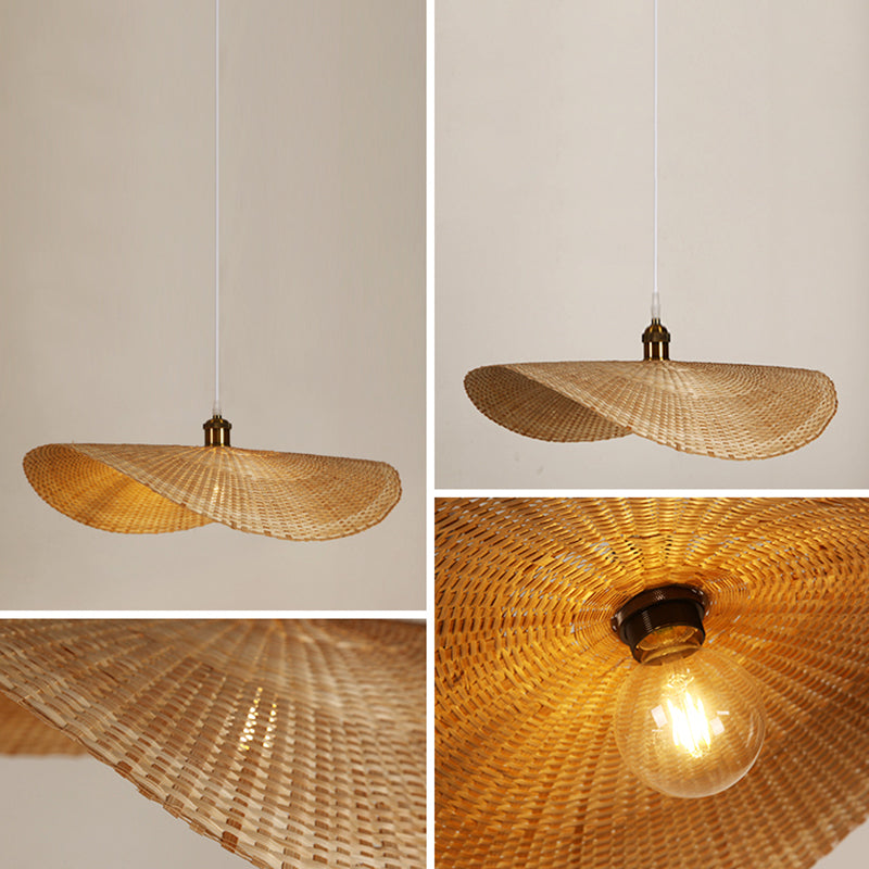 Shaded Pendant Lighting Fixture Asia-Style Bamboo Beige Suspension Pendant Light