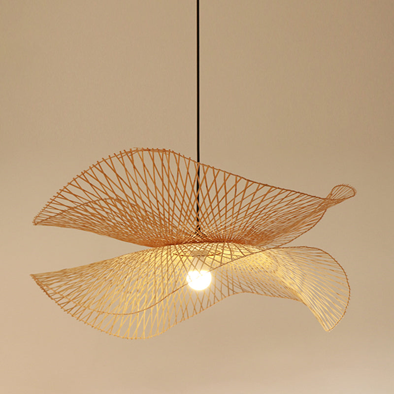 Nordic-Stil Suspension Pendellicht leichter beige schattiertes Anhänger Deckenlicht mit Bambusschatten