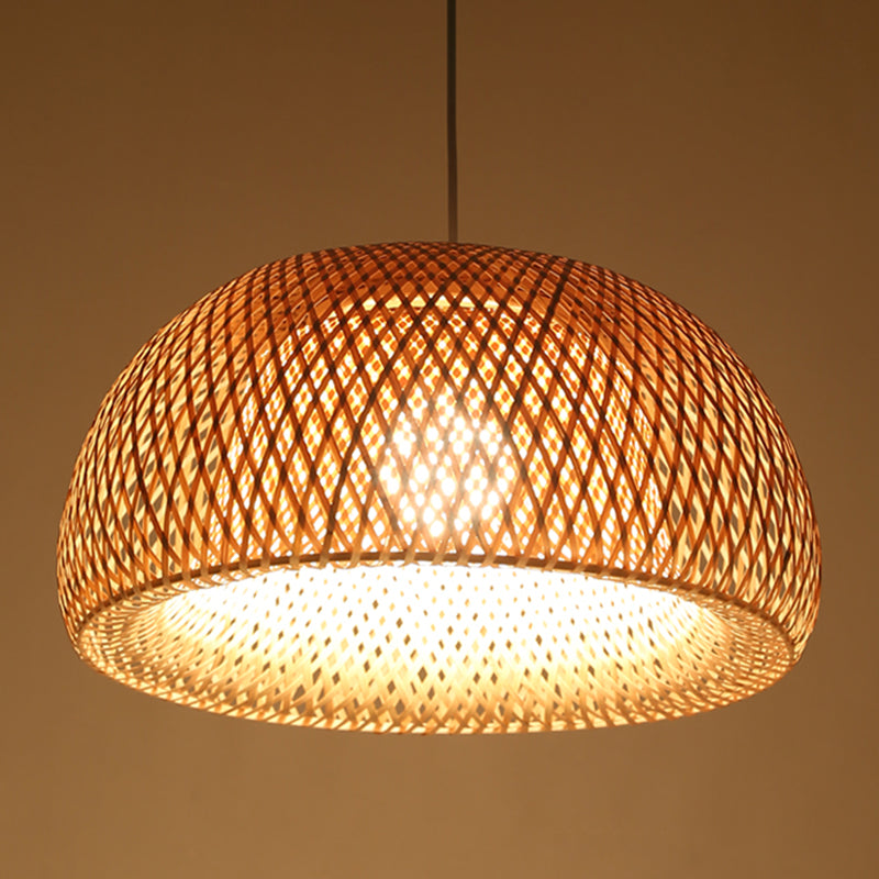 Asia Style Half-Circle Pendant Lighting Fixture Rattan Restaurant Pendant Light Kit in Beige
