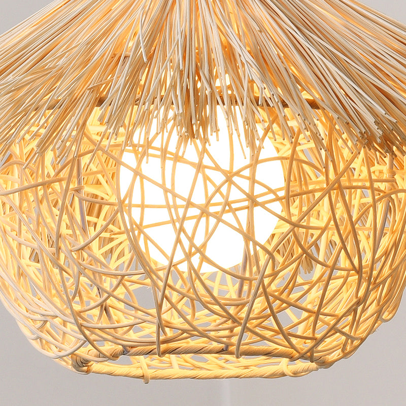 Rattan Nest-Shaped Pendant Light Fixture Asia Style Hanging Ceiling Light for Restaurant