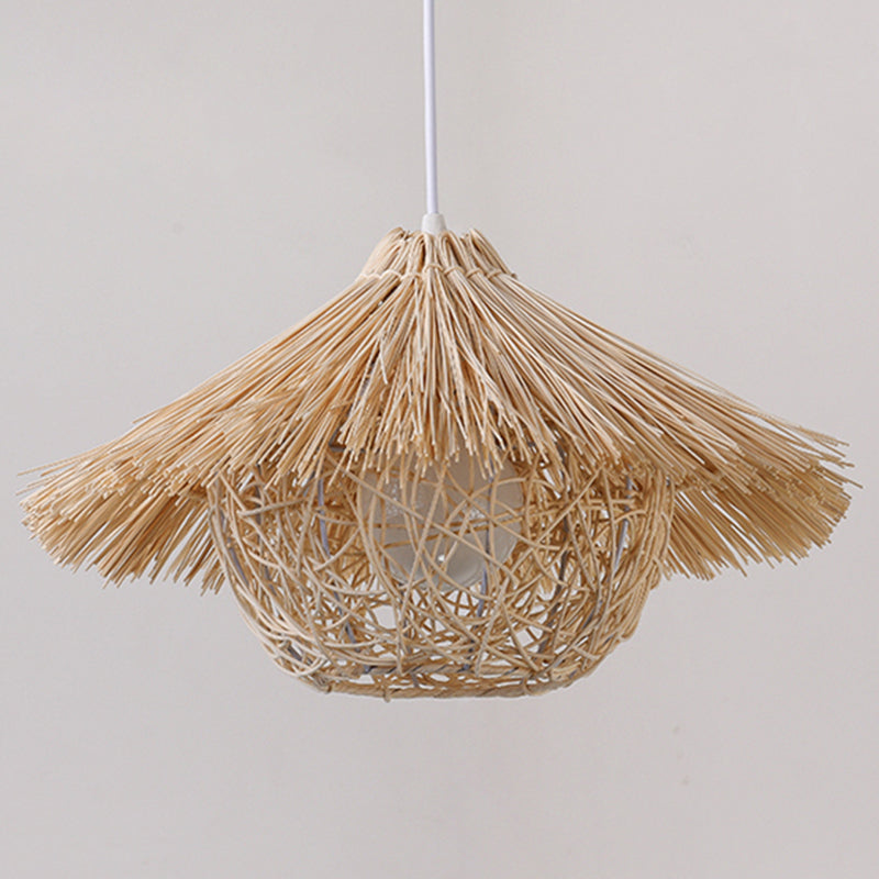 Rattan Nest-Shaped Pendant Light Fixture Asia Style Hanging Ceiling Light for Restaurant
