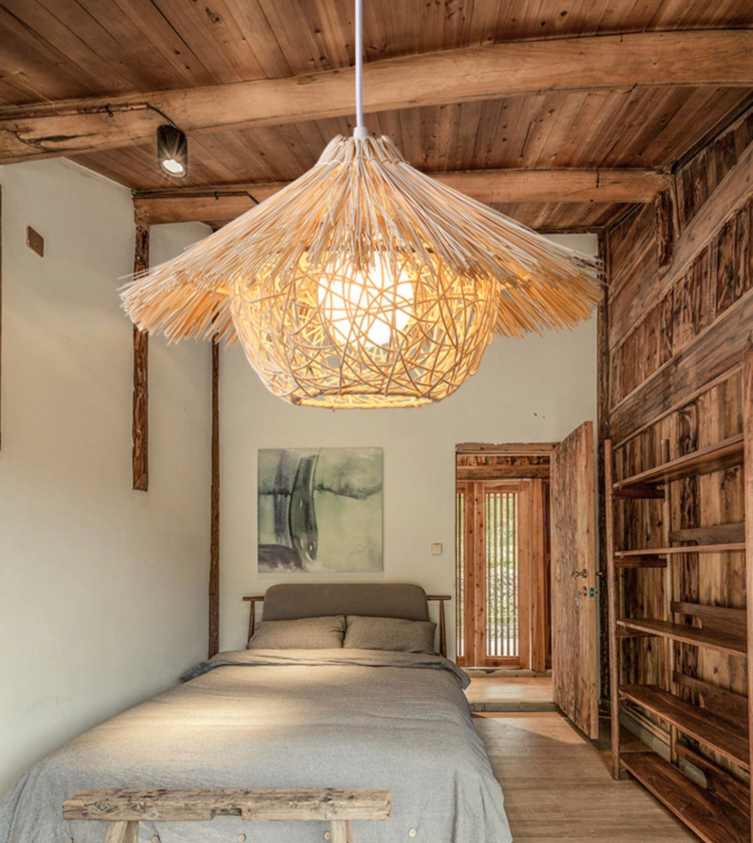 Rattan Nest-Shaped Pendant Light Fixture Asia Style Hanging Ceiling Light for Restaurant