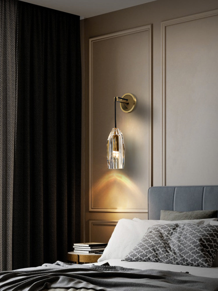 Crystal Gold LED Wall Lamp in Modern Luxury Style Copper Hanging Wall Sconce for Interior Spaces