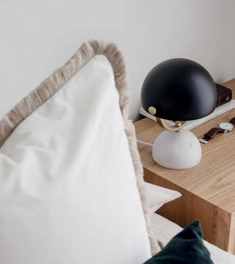 Hemispherical Bedside Table Lighting Metal 1 Bulb Postmodern Nightstand Light in Black