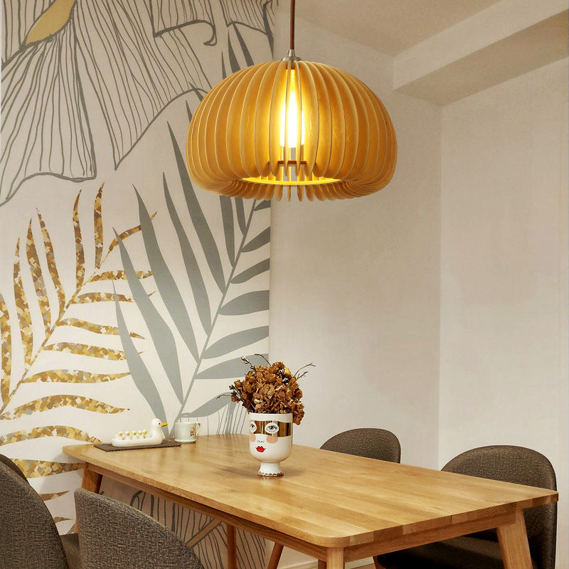 1 Light Pumpkin Hanging Ceiling Lights Creative Modern Wood Pendant for Clothing Store