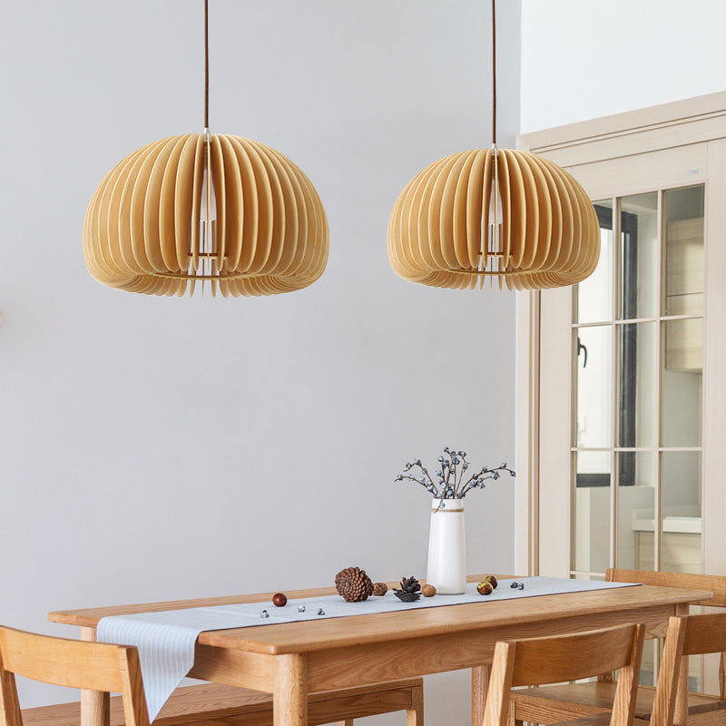 1 Light Pumpkin Hanging Ceiling Lights Creative Modern Wood Pendant for Clothing Store