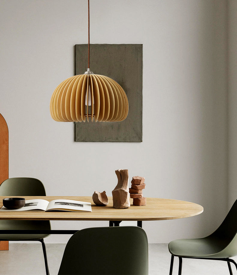 1 Light Pumpkin Hanging Ceiling Lights Creative Modern Wood Pendant for Clothing Store