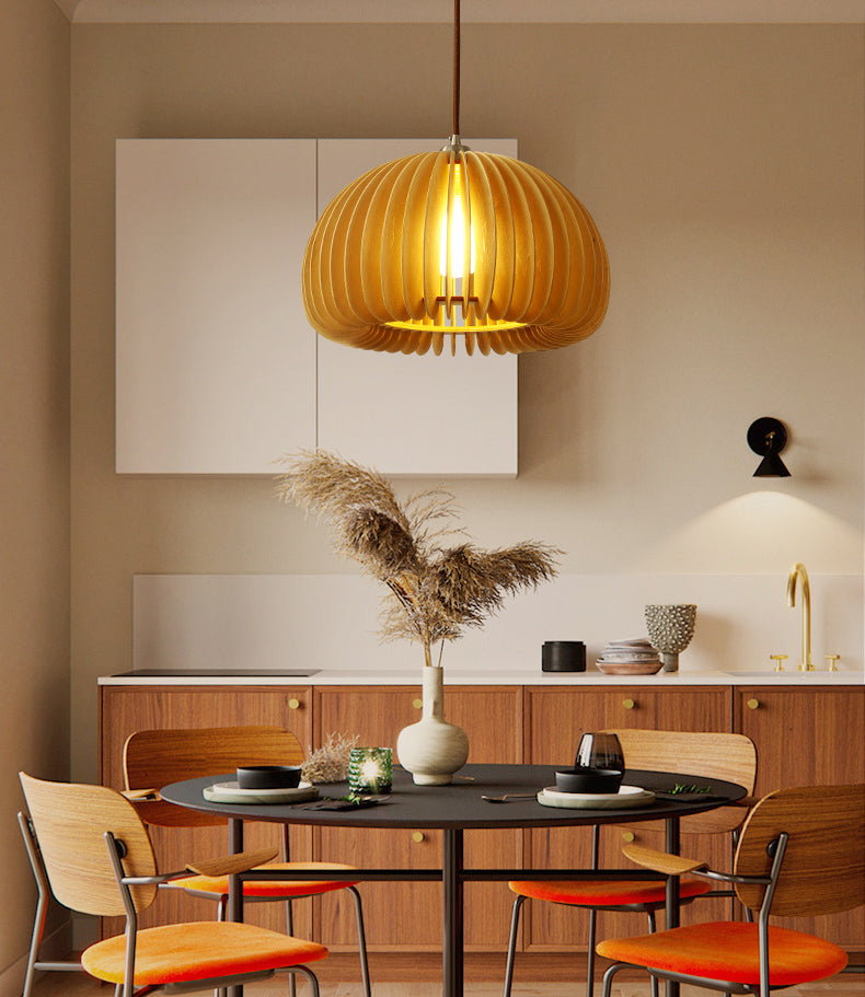 1 Light Pumpkin Hanging Ceiling Lights Creative Modern Wood Pendant for Clothing Store