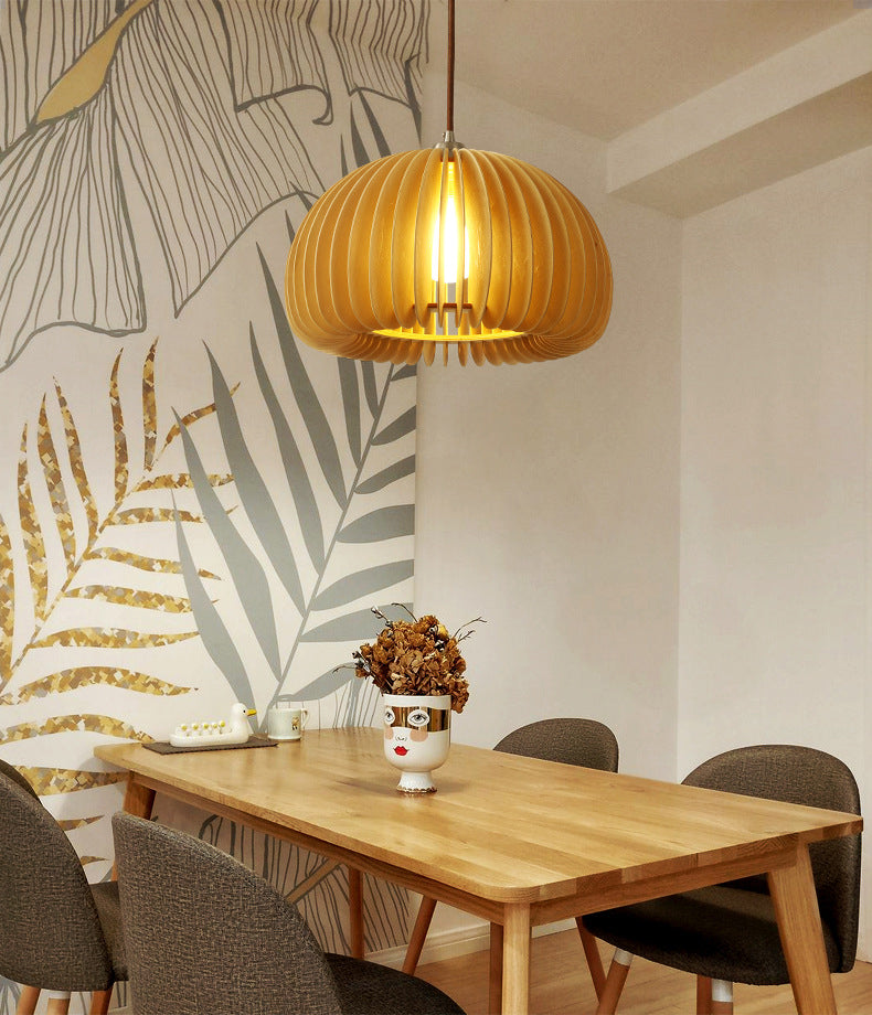 1 Light Pumpkin Hanging Ceiling Lights Creative Modern Wood Pendant for Clothing Store