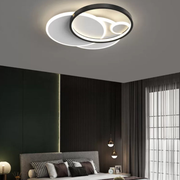 Circulaire moderne Flush Ceiling Light Metallic Bedroom Flush Mount LED Light in Black-White