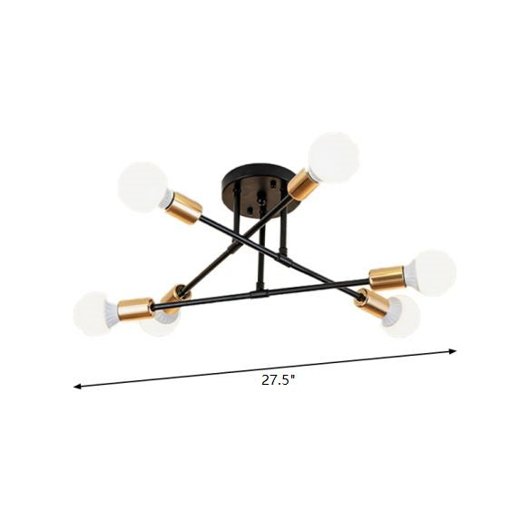 Plafonnier Semi-encastré à lignes croisées en métal nordique, 6 lumières, noir/blanc, luminaire de plafond pour chambre à coucher