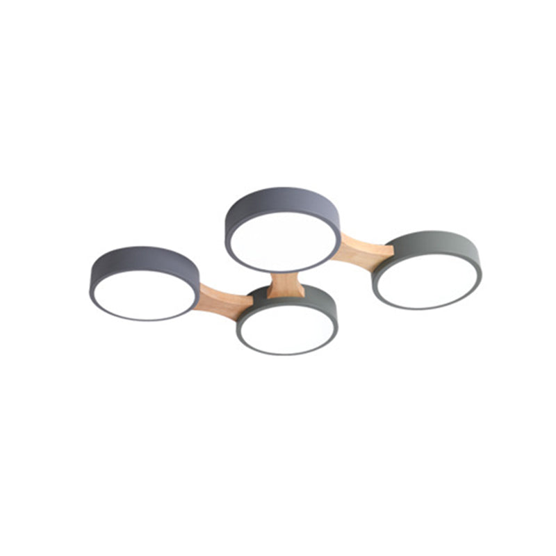 Plafonnier LED Macaron en bois de style créatif moderne, plafonnier circulaire en fer forgé avec abat-jour en acrylique