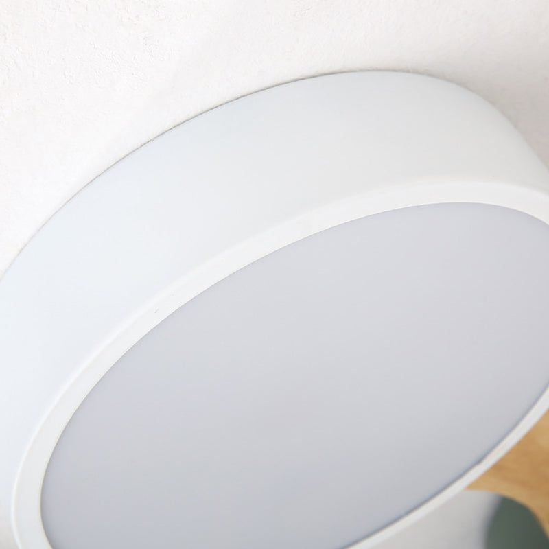 Plafonnier LED Macaron en bois de style créatif moderne, plafonnier circulaire en fer forgé avec abat-jour en acrylique