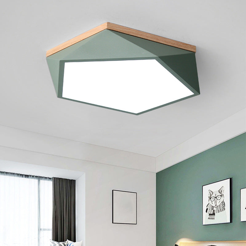 Wooden Geometric LED Ceiling Light in Modern Minimalist Style Wrought Iron Macaron Flush Mount with Acrylic Shade
