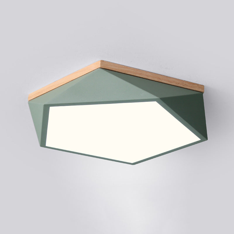 Wooden Geometric LED Ceiling Light in Modern Minimalist Style Wrought Iron Macaron Flush Mount with Acrylic Shade