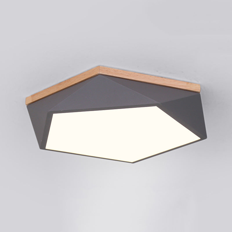 Wooden Geometric LED Ceiling Light in Modern Minimalist Style Wrought Iron Macaron Flush Mount with Acrylic Shade