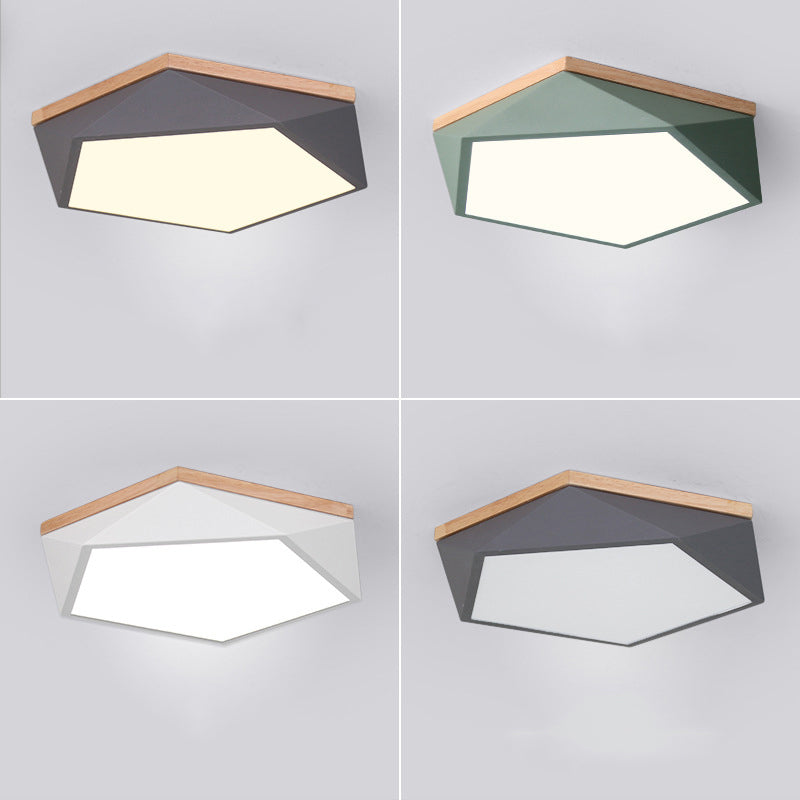 Wooden Geometric LED Ceiling Light in Modern Minimalist Style Wrought Iron Macaron Flush Mount with Acrylic Shade