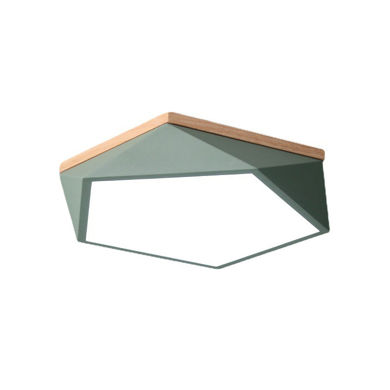 Wooden Geometric LED Ceiling Light in Modern Minimalist Style Wrought Iron Macaron Flush Mount with Acrylic Shade