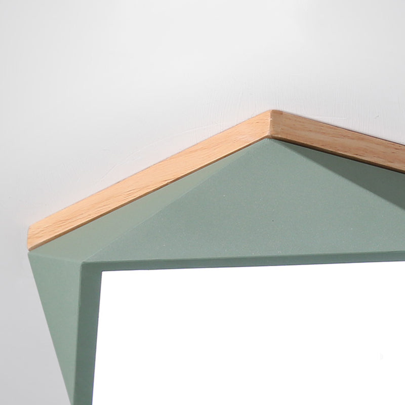 Wooden Geometric LED Ceiling Light in Modern Minimalist Style Wrought Iron Macaron Flush Mount with Acrylic Shade