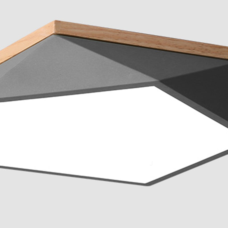 Wooden Geometric LED Ceiling Light in Modern Minimalist Style Wrought Iron Macaron Flush Mount with Acrylic Shade