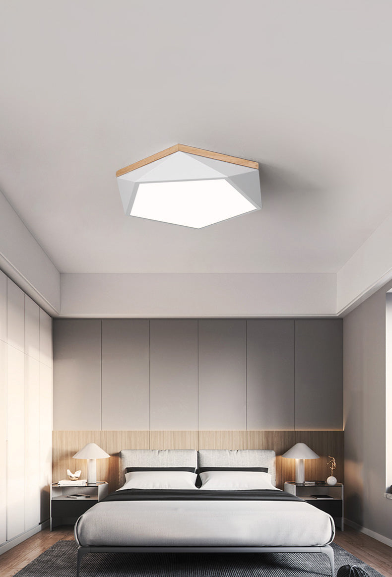 Plafonnier à LED géométrique en bois de style minimaliste moderne avec encastrement en fer forgé macaron avec abat - jour en acrylique