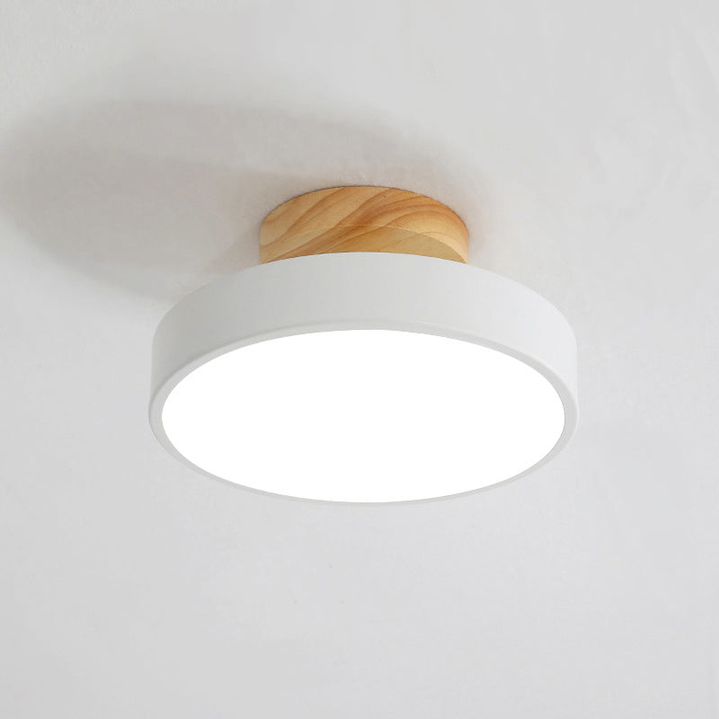 Plafoniera LED Macaron moderna e alla moda, circolare in legno, da incasso, con paralume in acrilico
