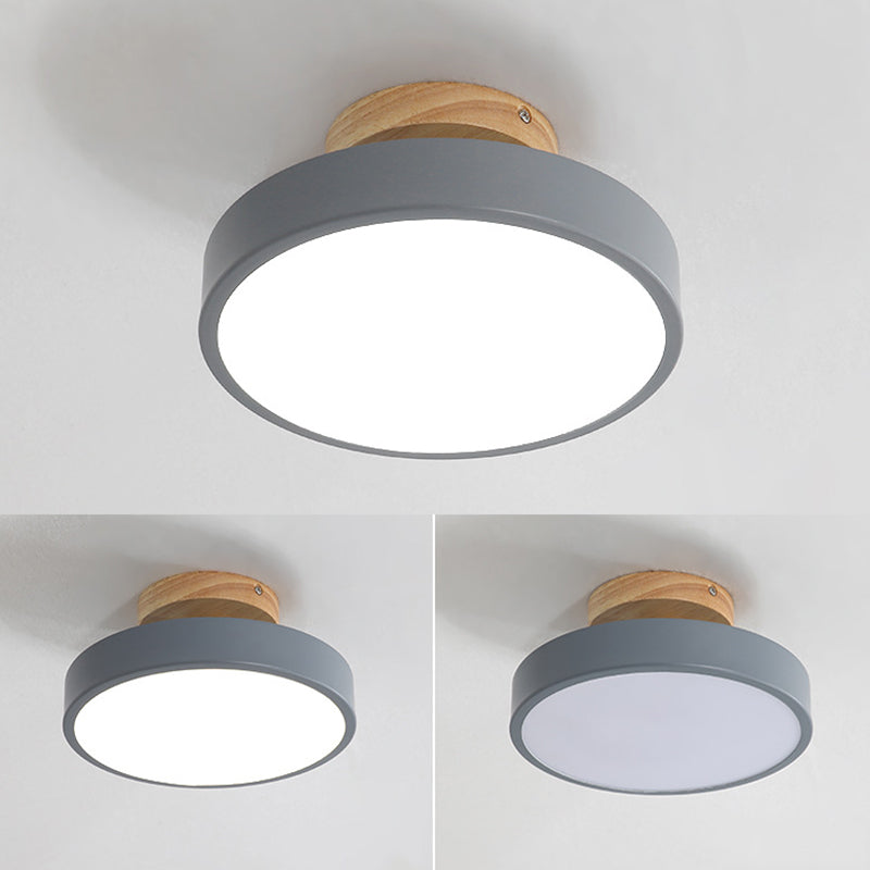 Plafoniera LED Macaron moderna e alla moda, circolare in legno, da incasso, con paralume in acrilico