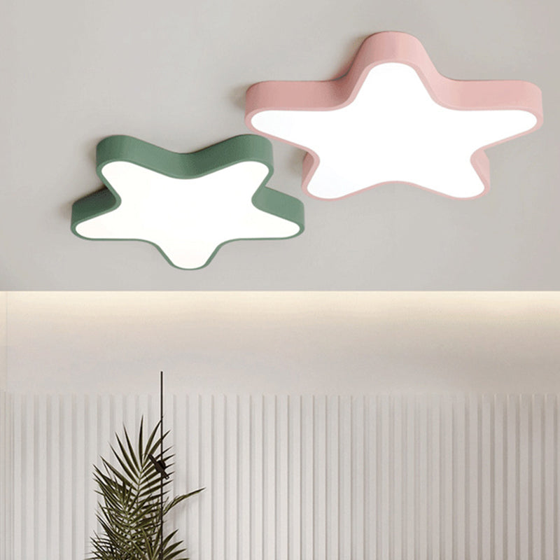 Modern Creative Macaron LED Ceiling Light Wrought Iron Star Flush Mount with Acrylic Shade