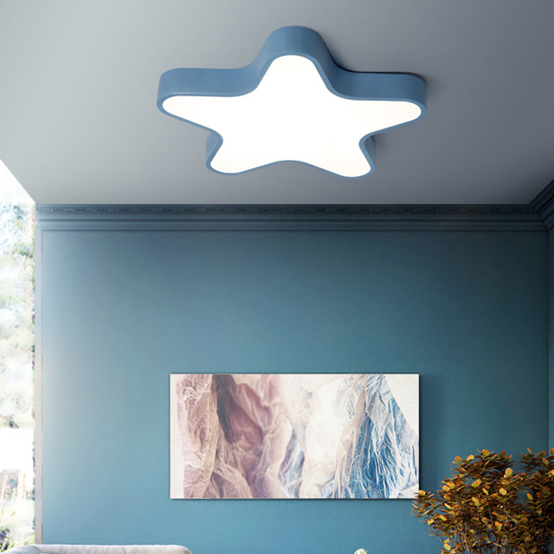 Modern Creative Macaron LED Ceiling Light Wrought Iron Star Flush Mount with Acrylic Shade