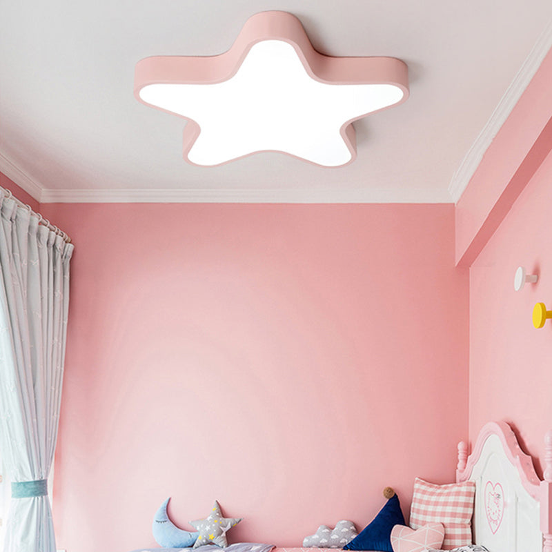 Modern Creative Macaron LED Ceiling Light Wrought Iron Star Flush Mount with Acrylic Shade