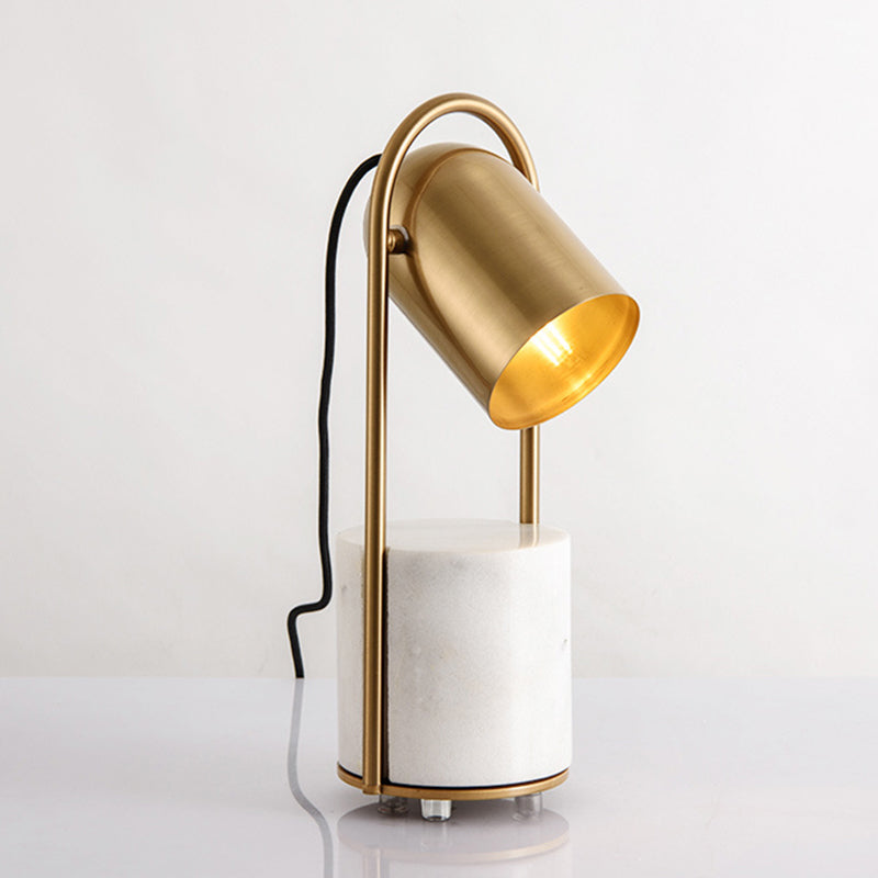 Gold Plated Cylindrical Table Light Post-modern 1 Head Metal Night Lamp with Marble Base