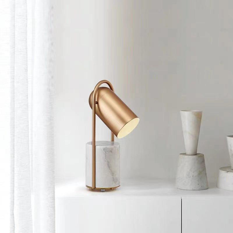 Gold Plated Cylindrical Table Light Post-modern 1 Head Metal Night Lamp with Marble Base