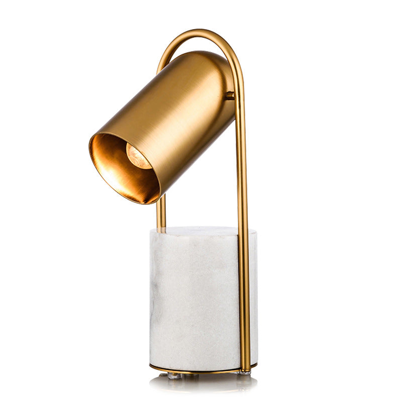 Gold Plated Cylindrical Table Light Post-modern 1 Head Metal Night Lamp with Marble Base