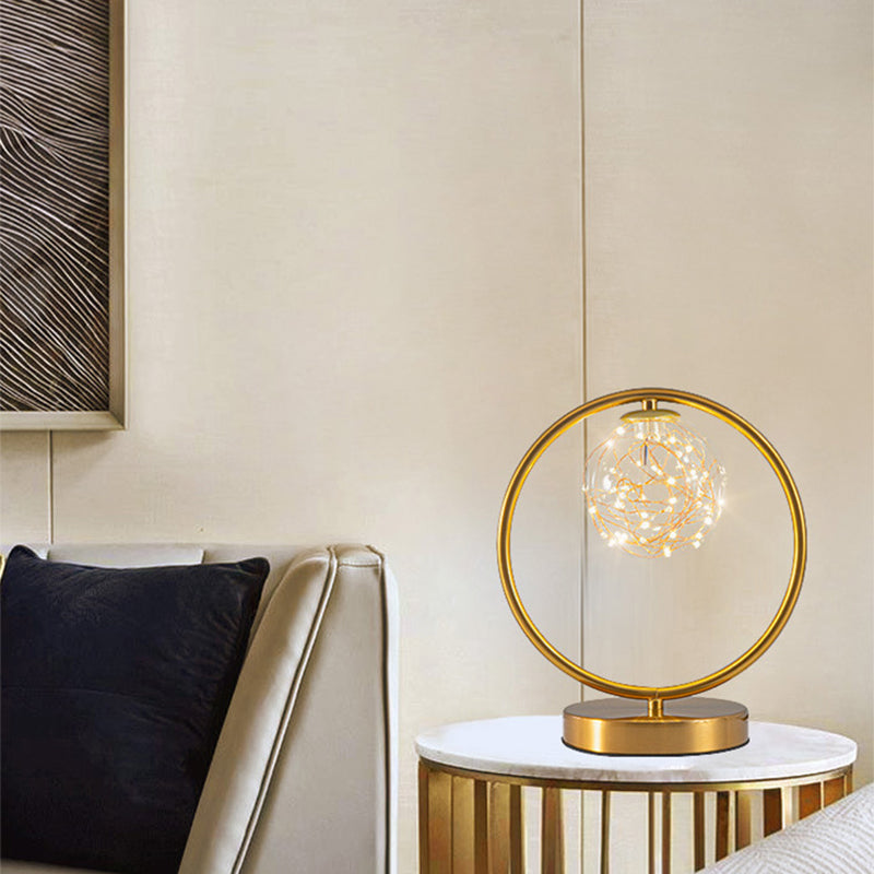 Ball Clear Glass Table Lamp Modern Starry LED Nightstand Light for Living Room