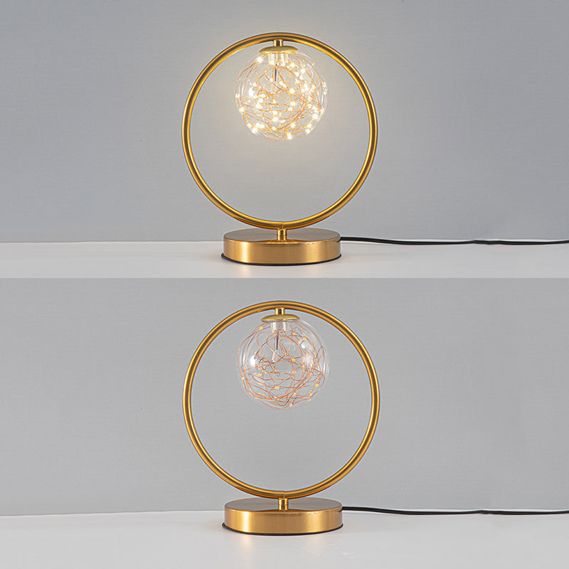 Ball Clear Glass Table Lamp Modern Starry LED Nightstand Light for Living Room