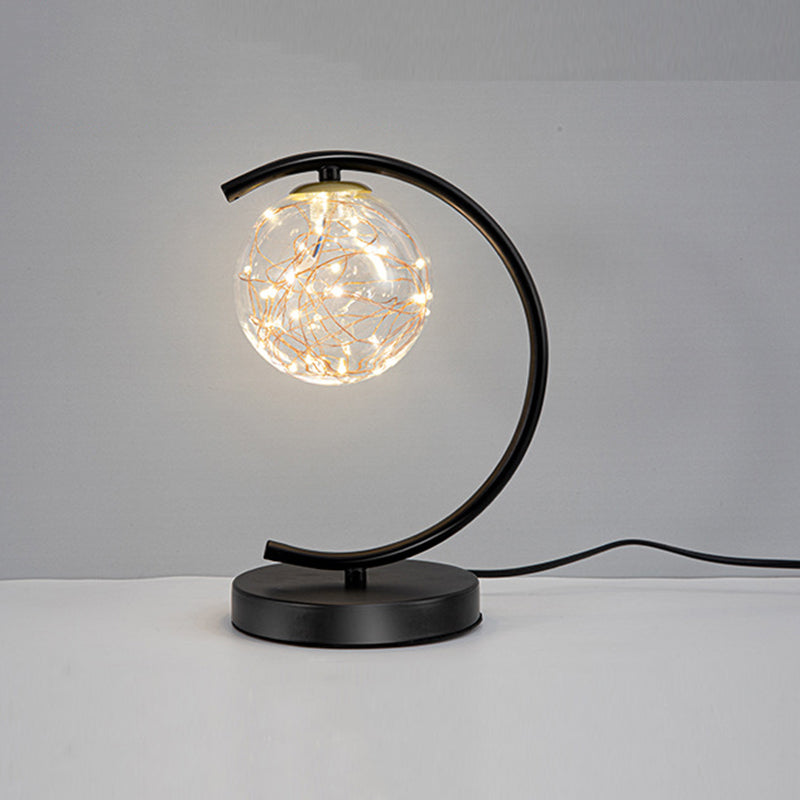 Ball Clear Glass Table Lamp Modern Starry LED Nightstand Light for Living Room