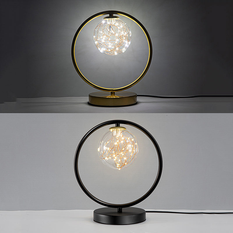 Ball Clear Glass Table Lamp Modern Starry LED Nightstand Light for Living Room