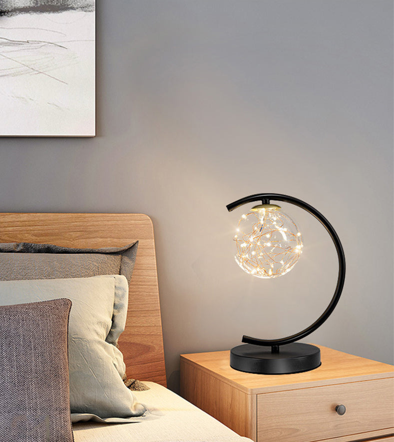 Ball Clear Glass Table Lamp Modern Starry LED Nightstand Light for Living Room