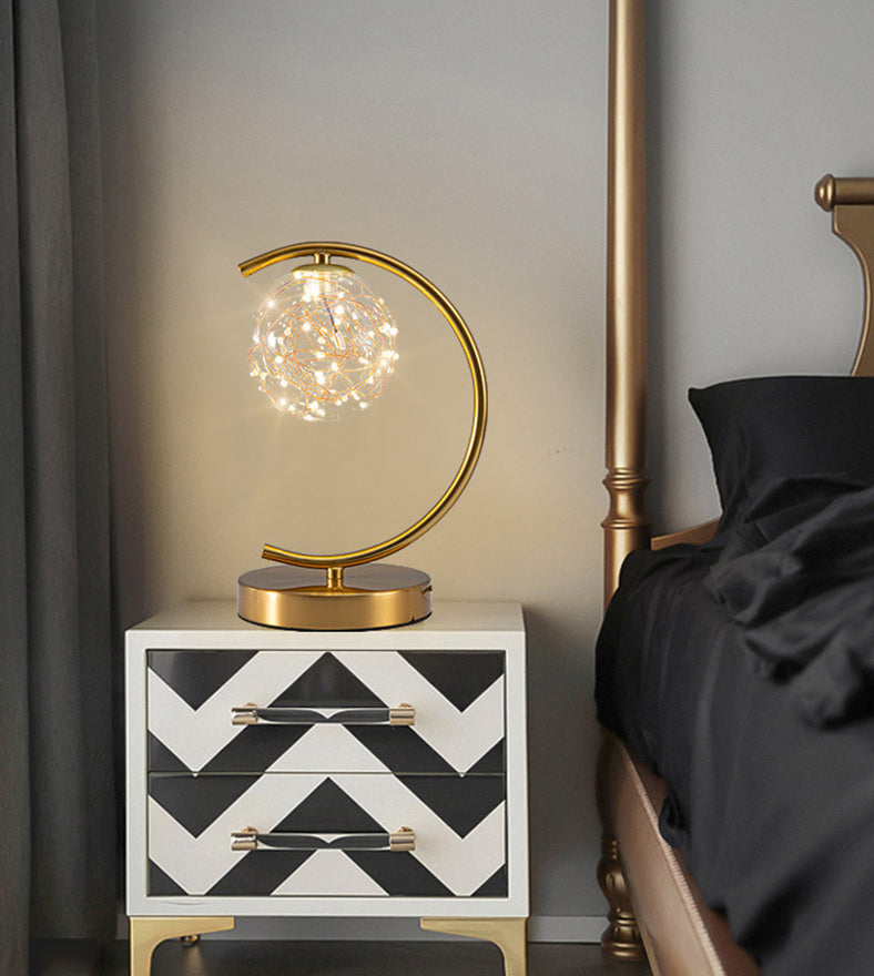 Ball Clear Glass Table Lamp Modern Starry LED Nightstand Light for Living Room