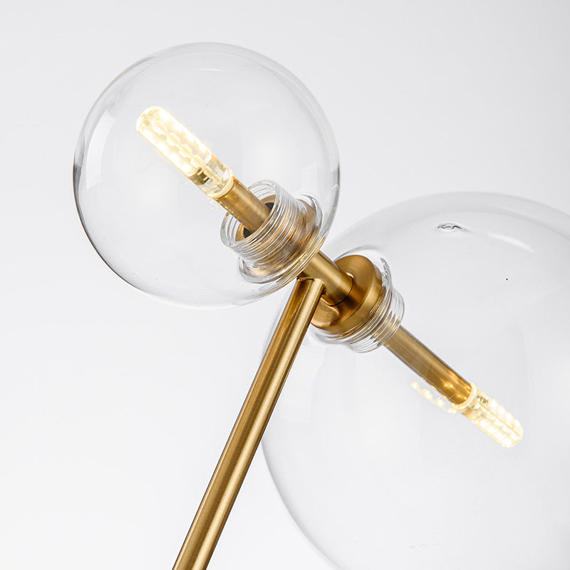 Transparent Glass Globe Table Light Postmodern 2-Bulb Gold Nightstand Lamp for Living Room
