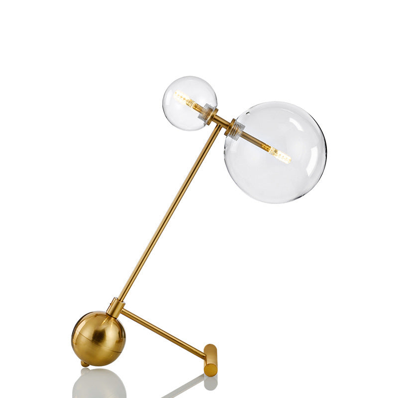 Transparent Glass Globe Table Light Postmodern 2-Bulb Gold Nightstand Lamp for Living Room