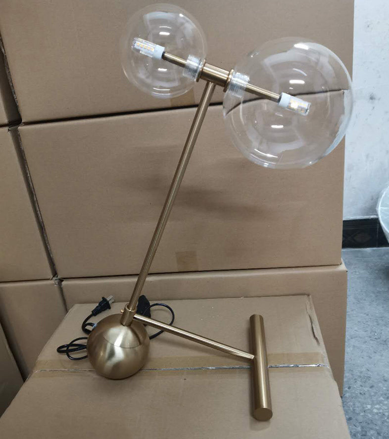 Transparent Glass Globe Table Light Postmodern 2-Bulb Gold Nightstand Lamp for Living Room