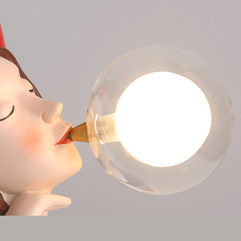 Resin Girl Statue Table Lamp Creative Modern 1-Light Night Light with Ball Glass Shade