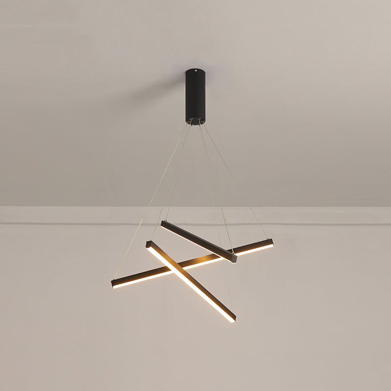 Nieuwe moderne zwarte lineaire kroonluchter verlichtingsarmaturen Metalen LED -hangende lamp voor woonkamer