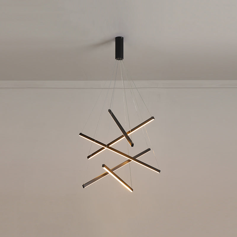 Nieuwe moderne zwarte lineaire kroonluchter verlichtingsarmaturen Metalen LED -hangende lamp voor woonkamer