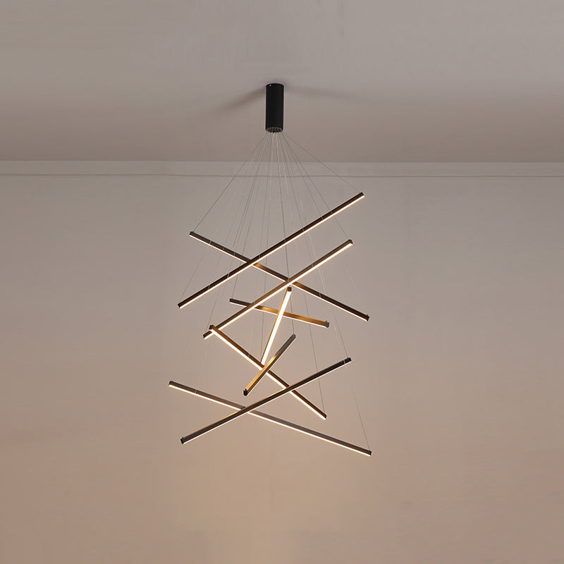 Nieuwe moderne zwarte lineaire kroonluchter verlichtingsarmaturen Metalen LED -hangende lamp voor woonkamer