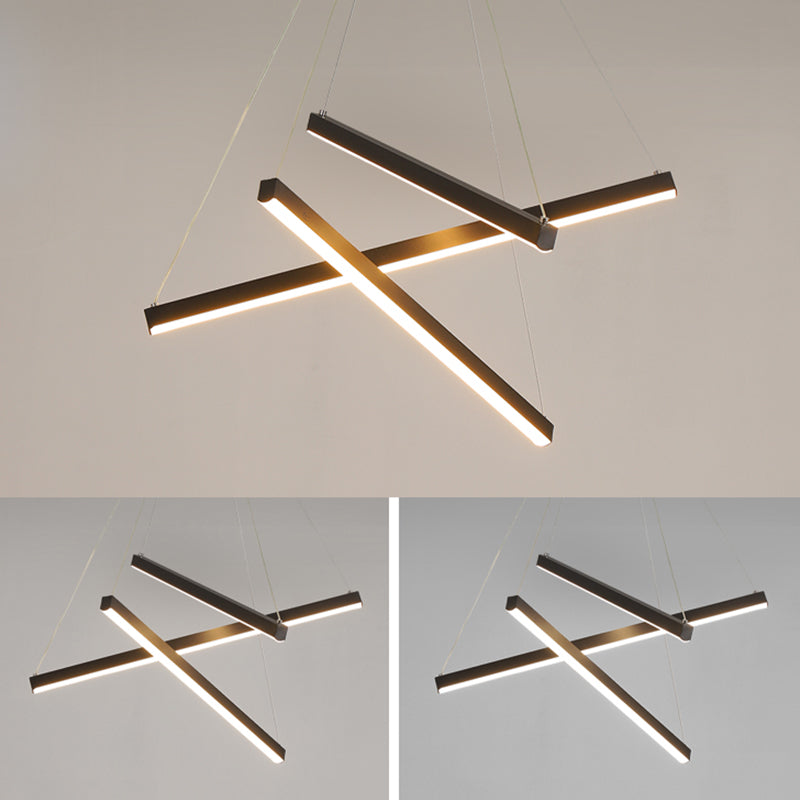 Nieuwe moderne zwarte lineaire kroonluchter verlichtingsarmaturen Metalen LED -hangende lamp voor woonkamer